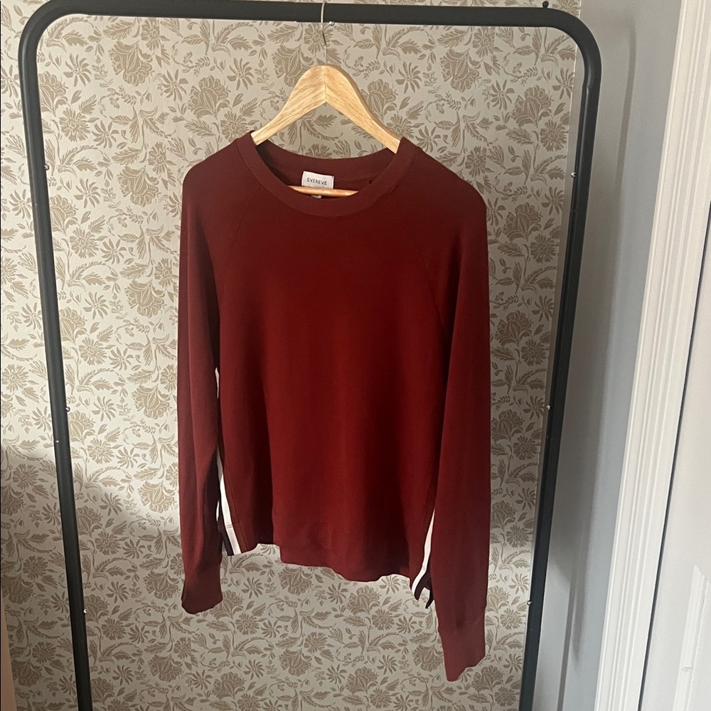 Evereve Women's Crewneck Sweater in Burgundy with White Side Stripes